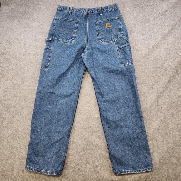 Carhartt Jeans Mens 36x32 Blue Denim B73 DST Double Knee Utility Work Pants - Picture 11 of 14